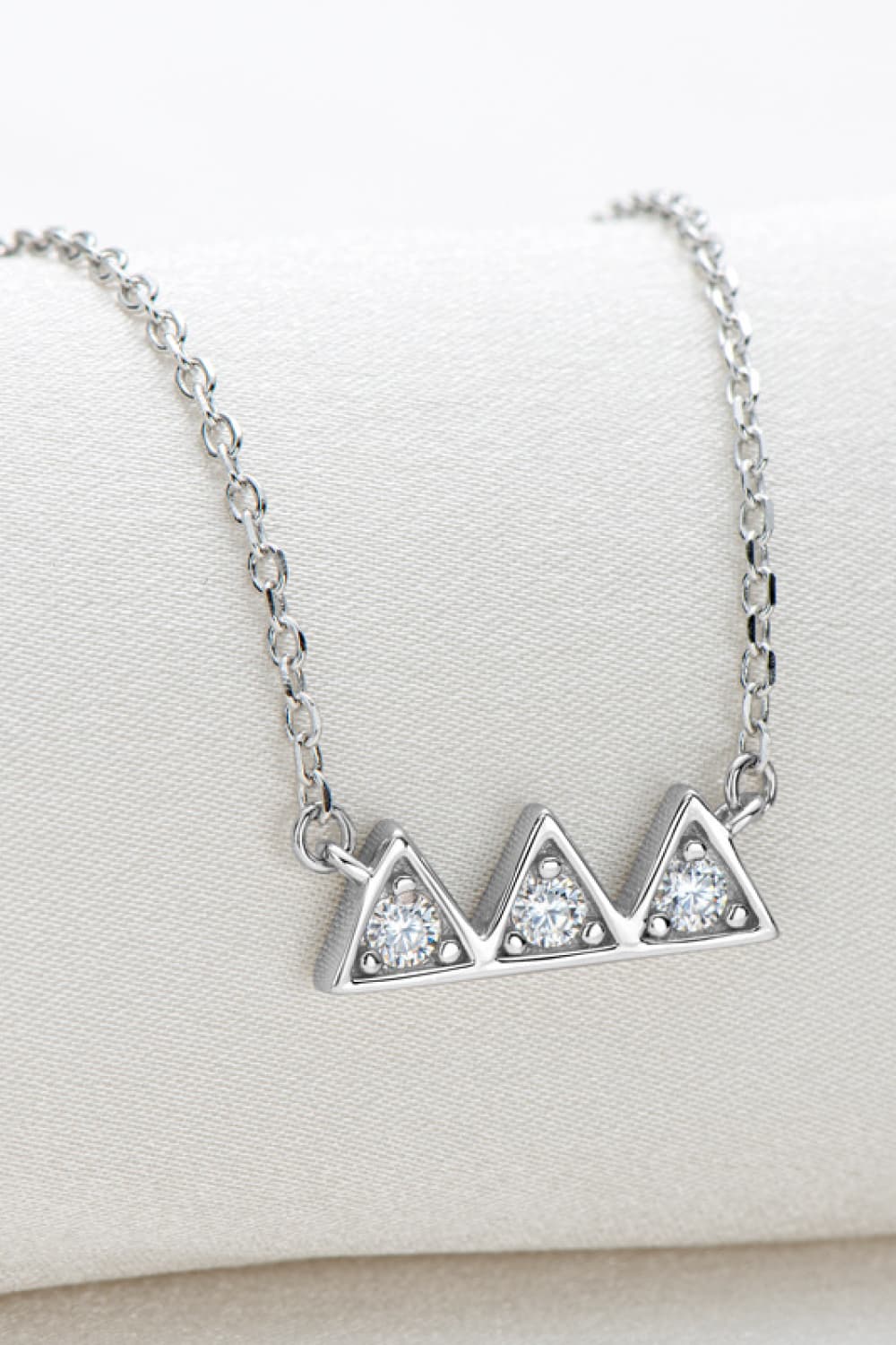 Moissanite Triangle Platinum-Plated Necklace on display