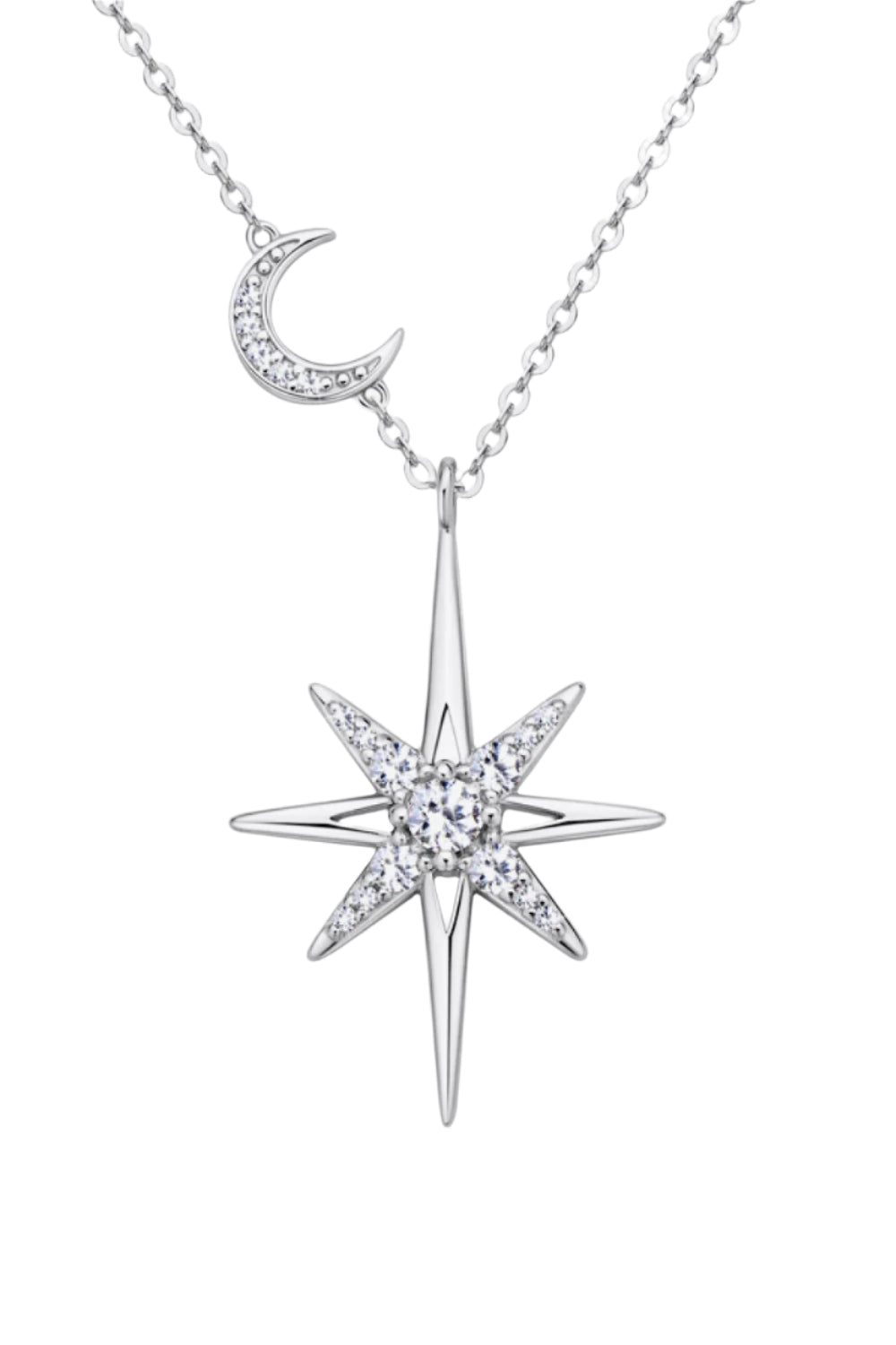 Moissanite Moon and Star Sterling Silver Necklace