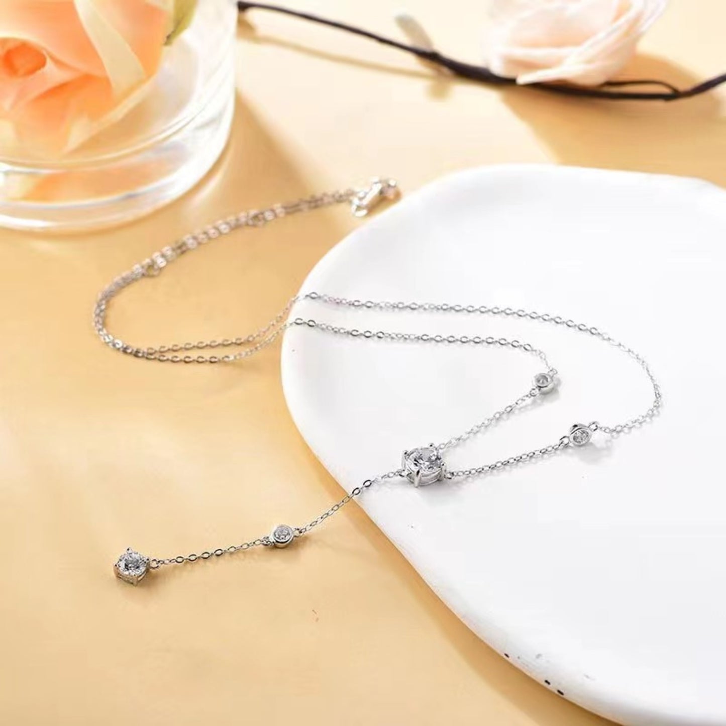 1.5 Carat Moissanite Sterling Silver Necklace on display