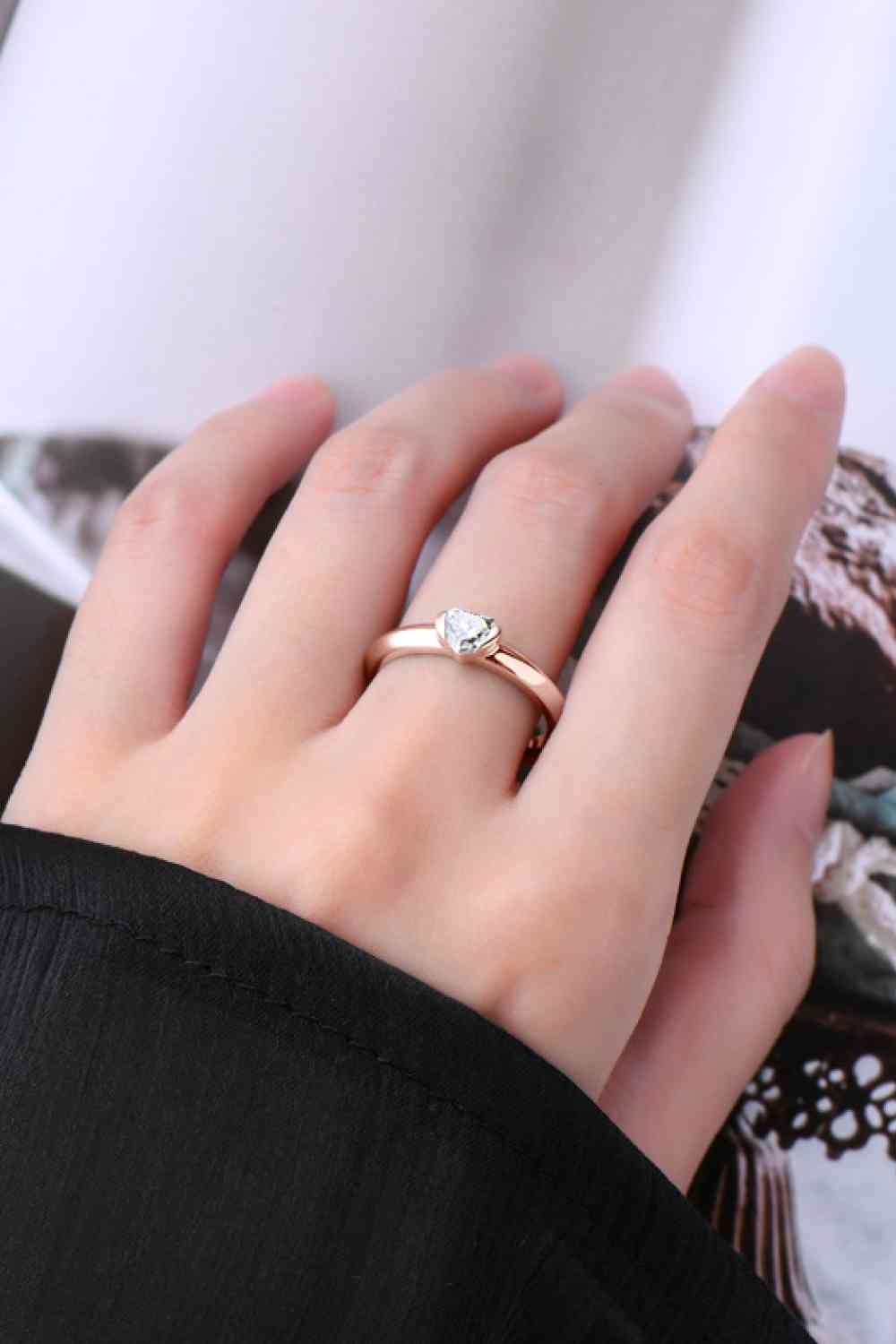 Moissanite 925 Sterling Silver Heart Solitaire Ring on finger