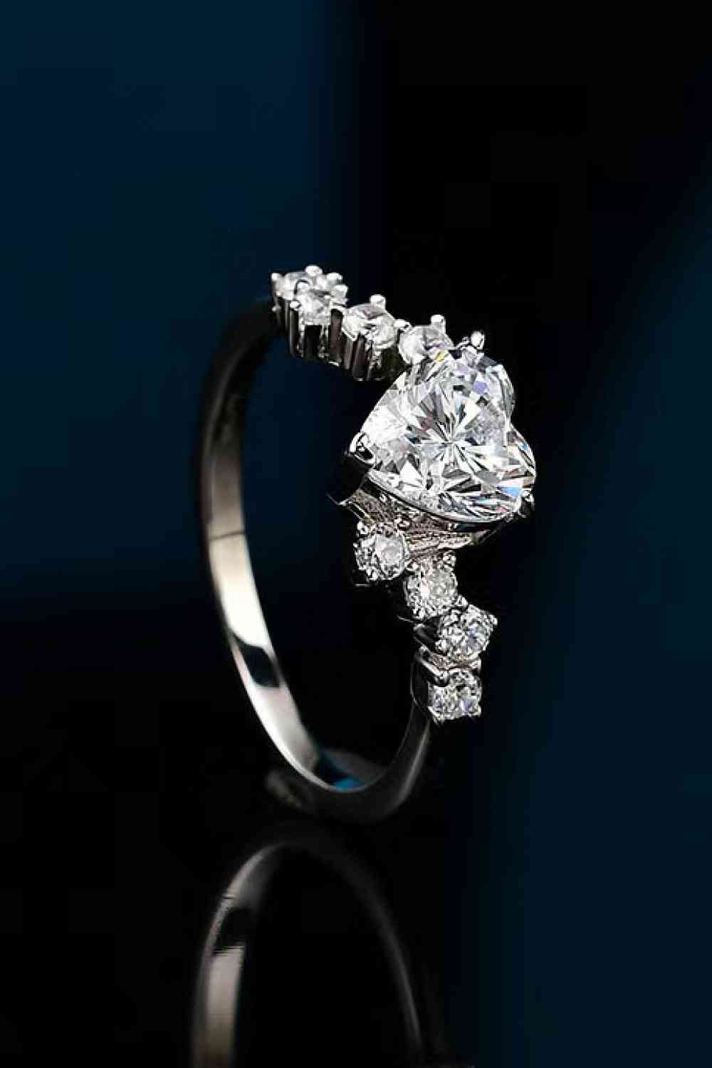1 Carat Moissanite Heart 925 Sterling Silver Ring on display