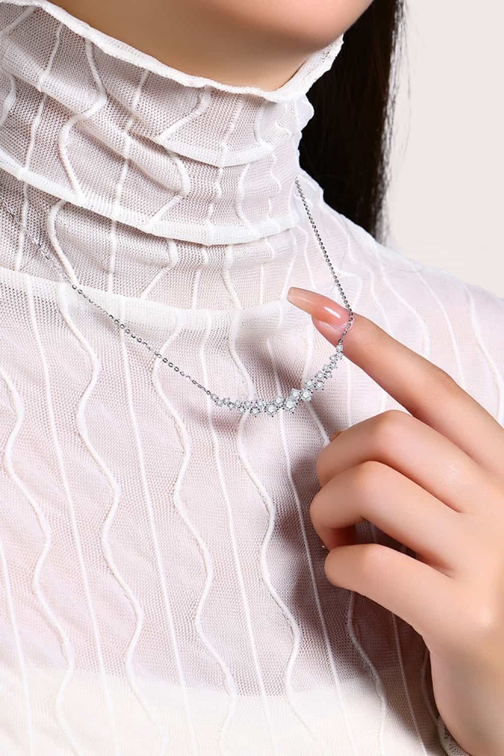 1.64 Carat Moissanite Sterling Silver Necklace around neck