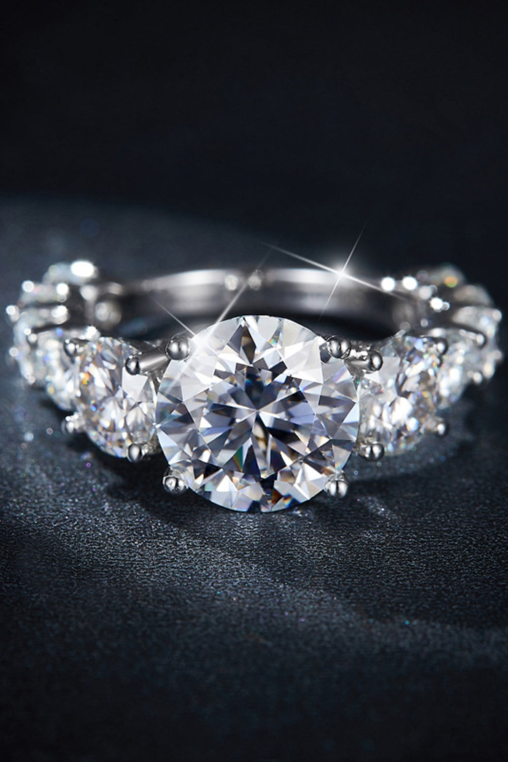 8 Carat Moissanite Sterling Silver Ring on display