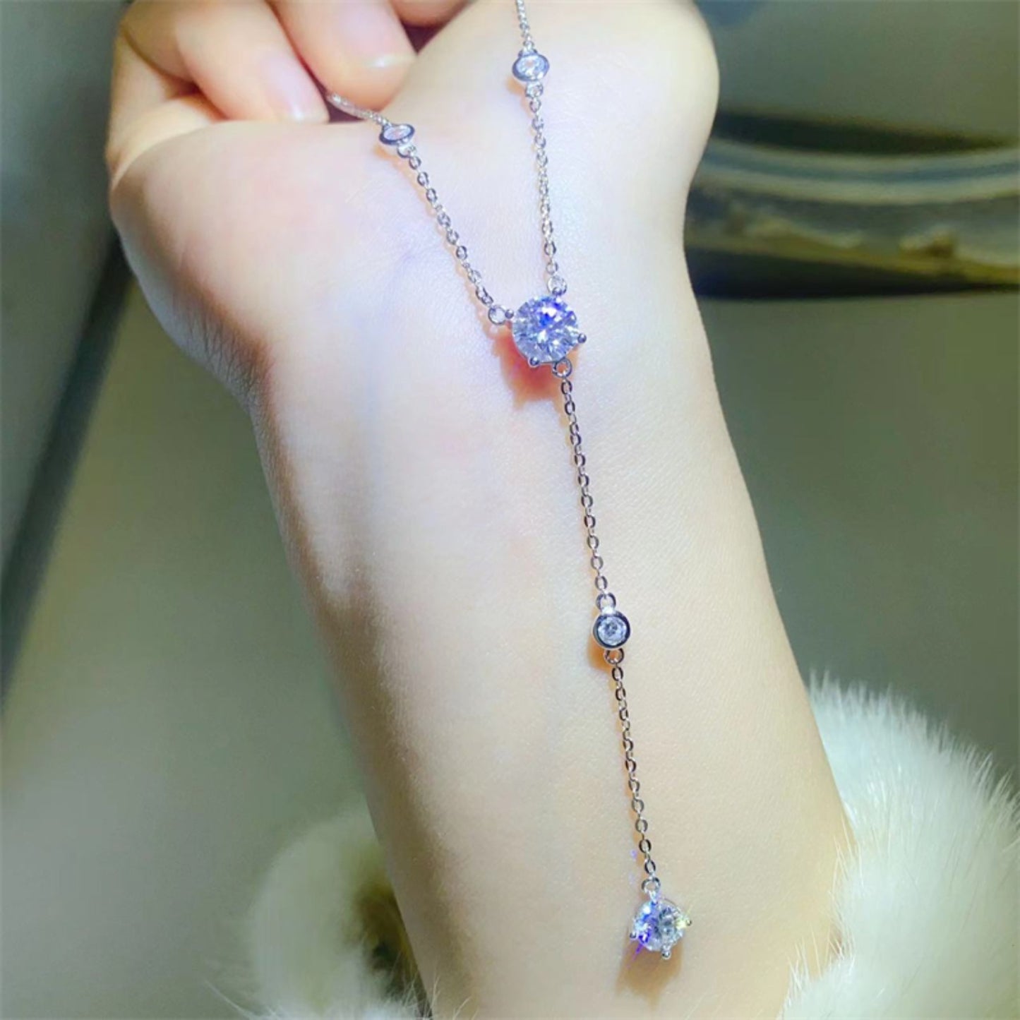 1.5 Carat Moissanite 925 Sterling Silver Necklace shown on arm