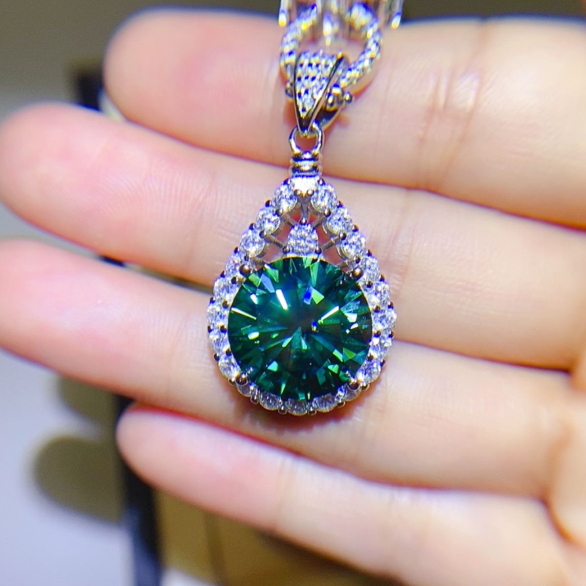 10 Carat Moissanite Sterling Silver Teardrop Shape Necklace