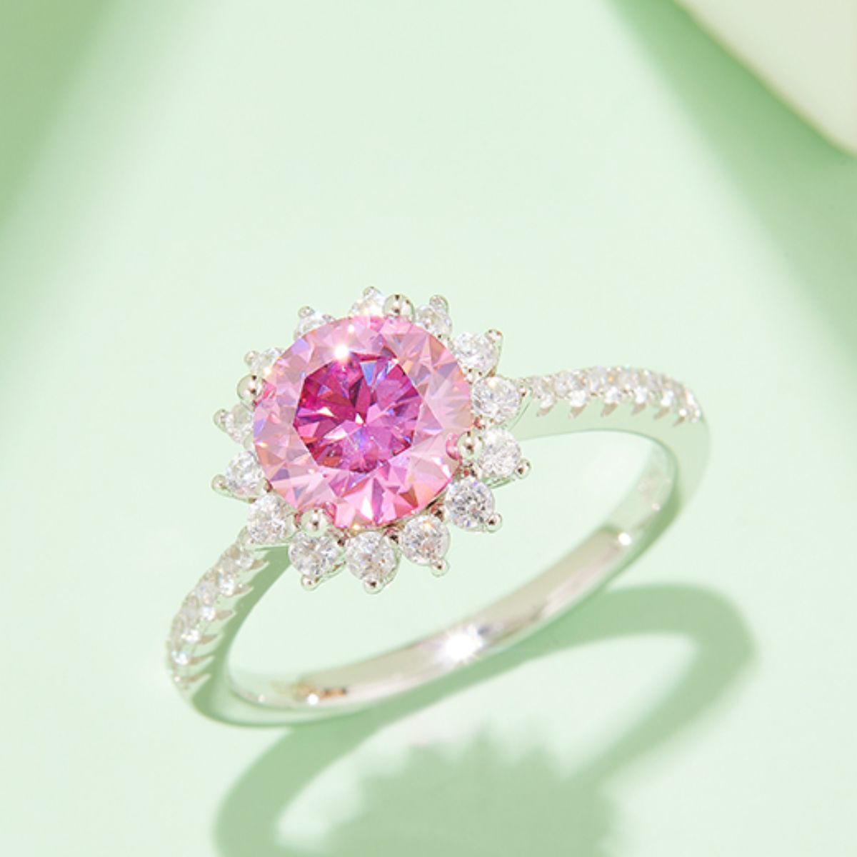 Pink 2 Carat Moissanite 925 Sterling Silver Ring
