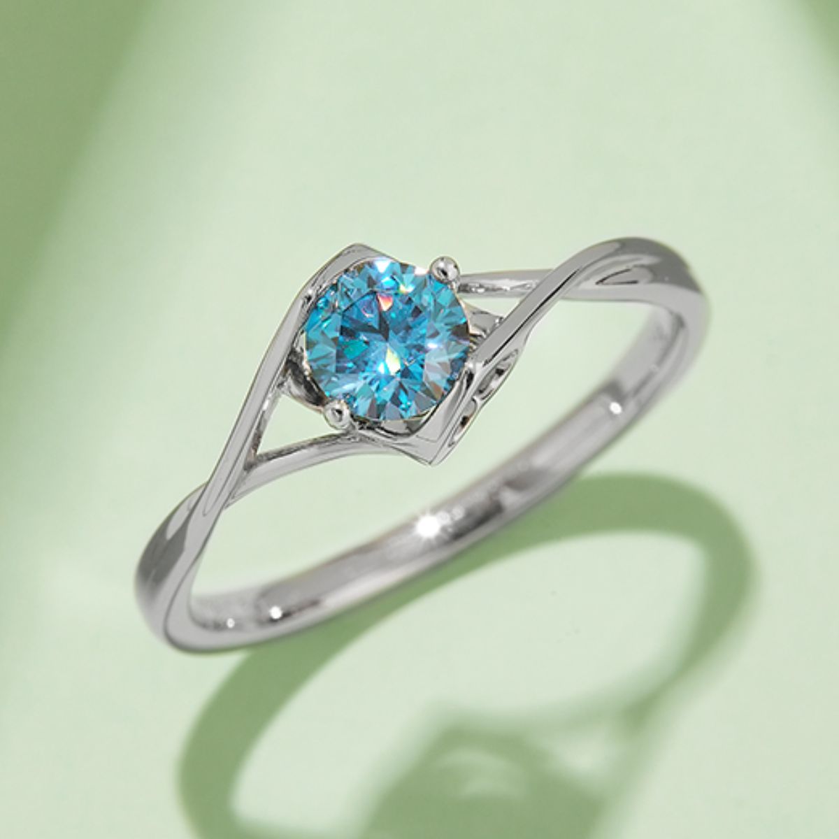 Blue Moissanite 925 Sterling Silver Ring