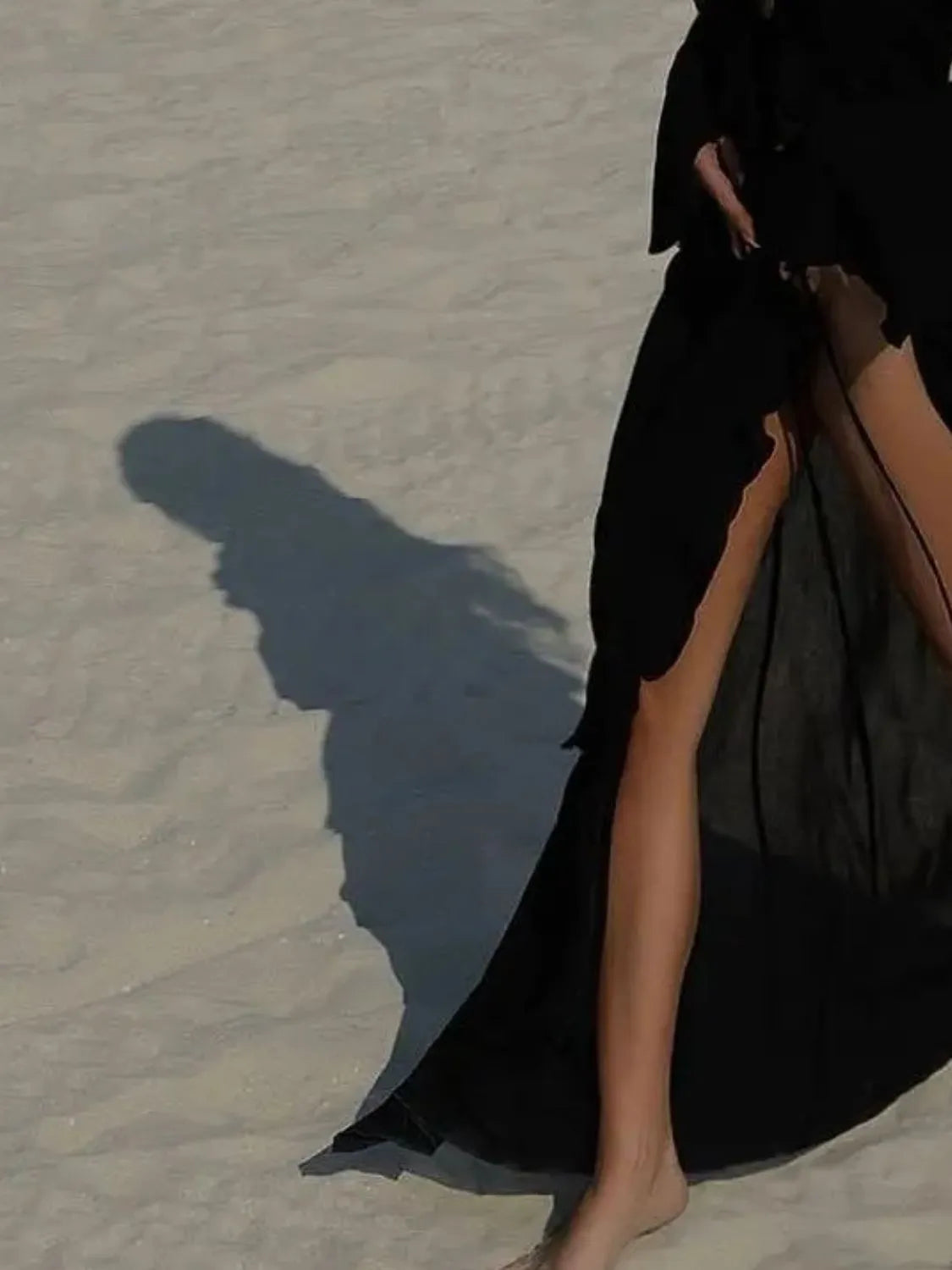 Black Ruffled Long Sleeve Cover-Up Dress