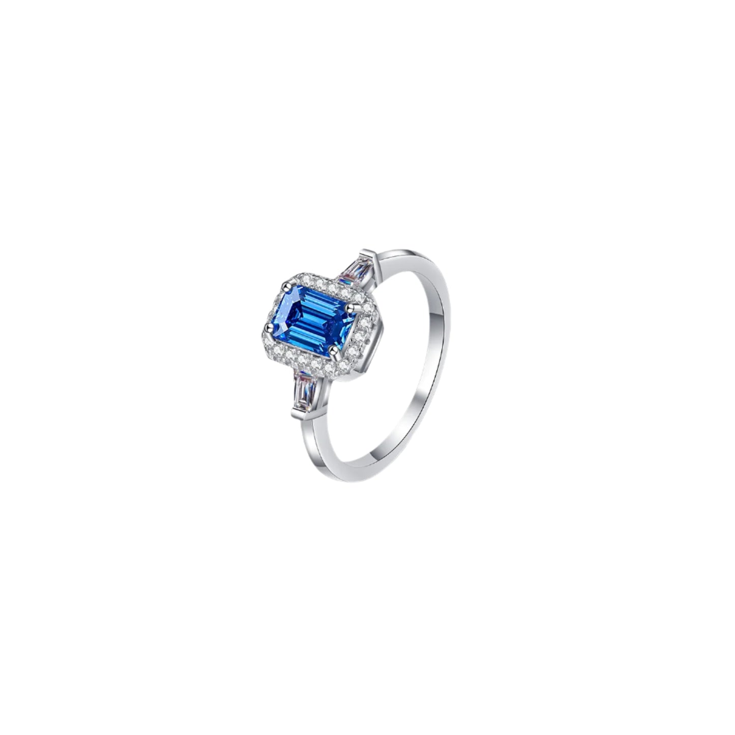 1 Carat Moissanite Sterling Silver Ring royal blue