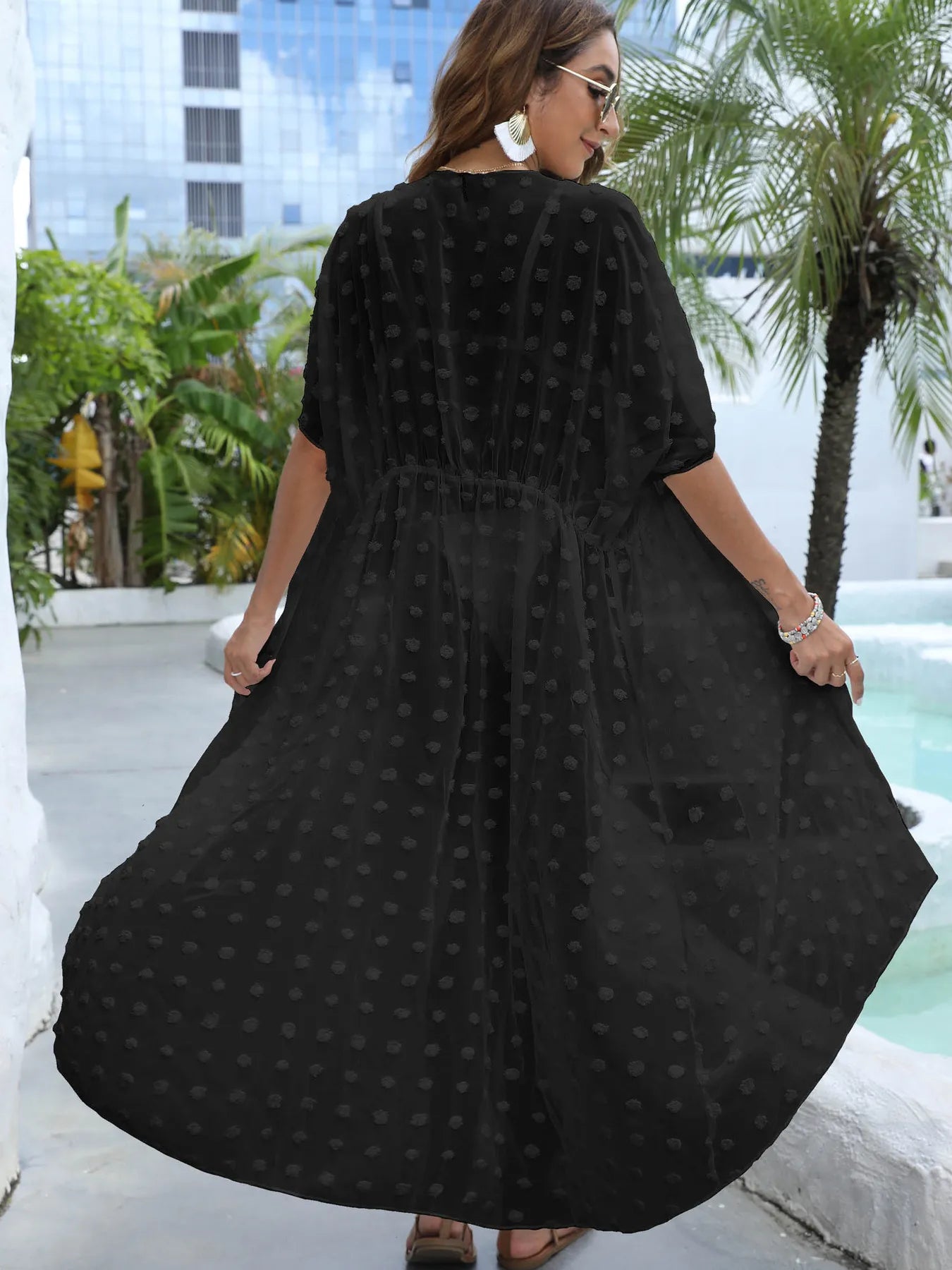Black Swiss Dot Sheer Beach Cover Up Maxi Dress