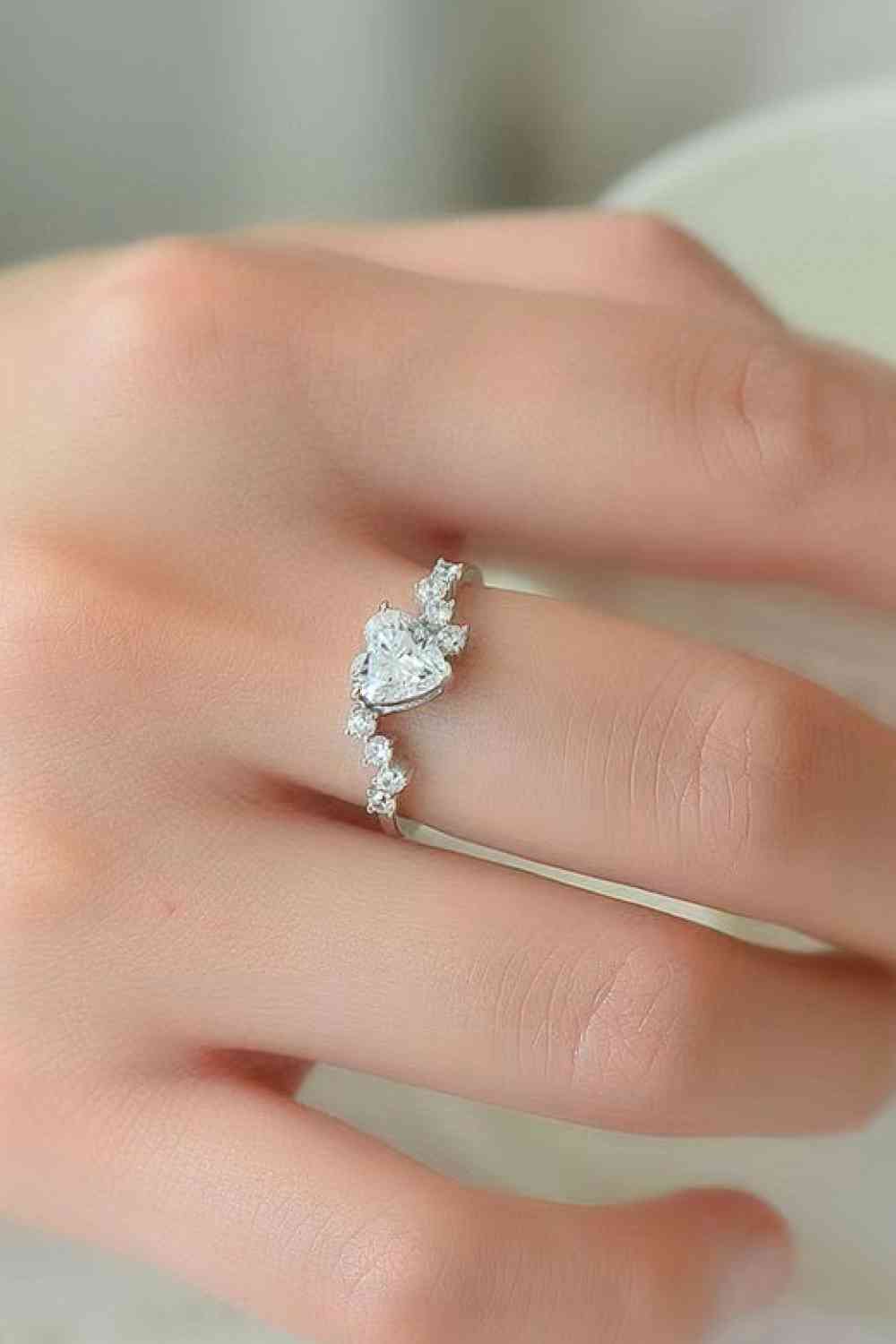 1 Carat Moissanite Heart 925 Sterling Silver Ring on finger