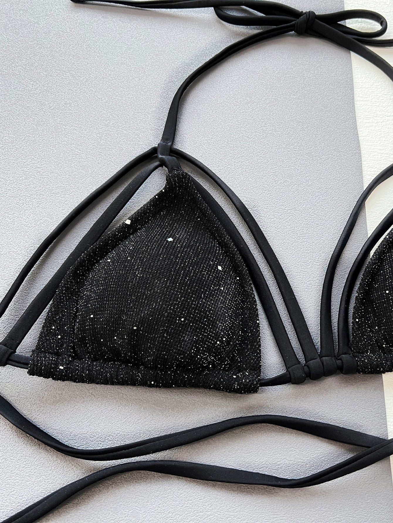 Glitter Halter Neck Strappy Two-Piece Bikini Set close up