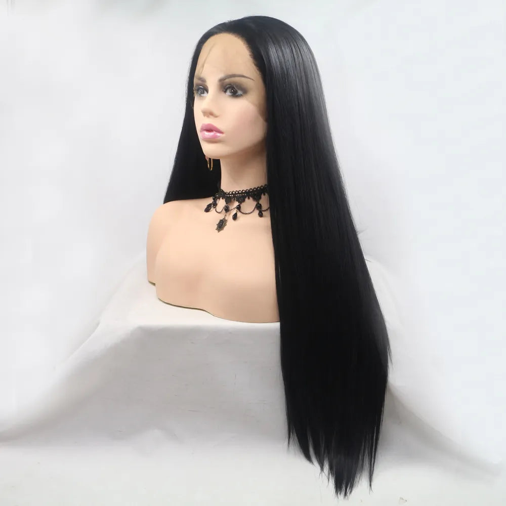 Goth Black Long Straight Wig 24"