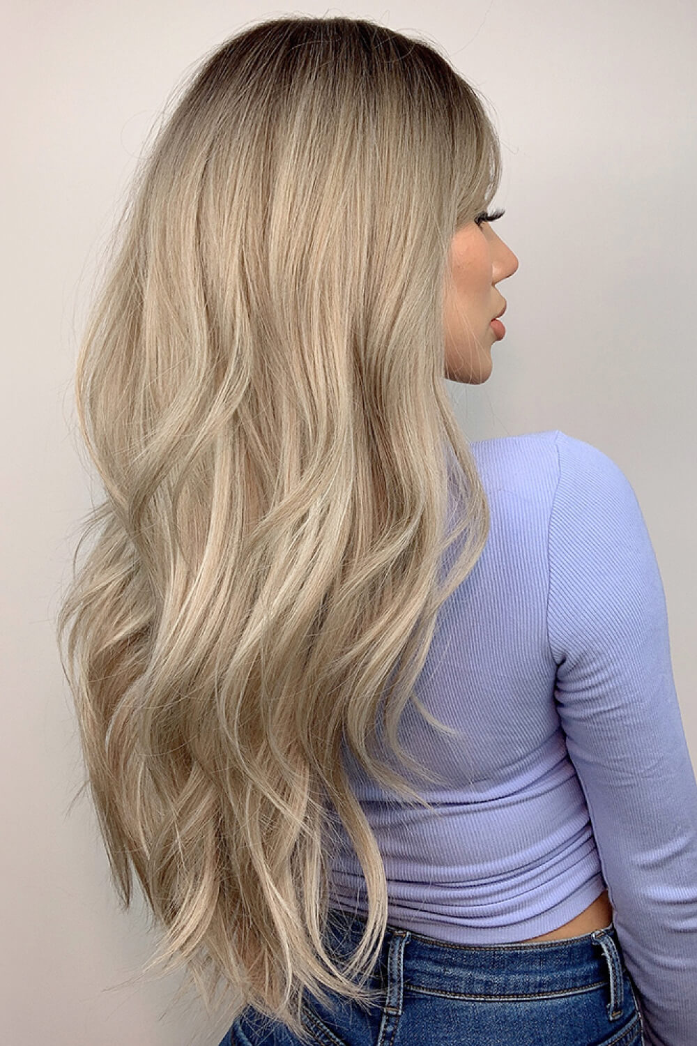 Ash Blonde Balayage Full Machine Long Wave Wigs 26''