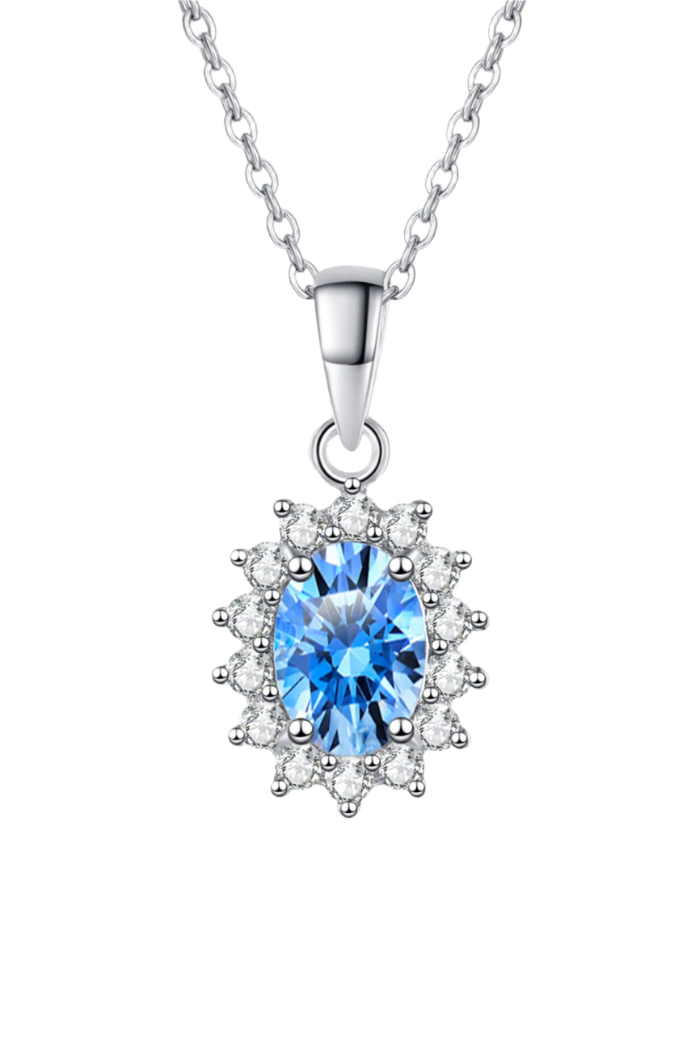 1 Carat Moissanite Sterling Silver Necklace royal blue