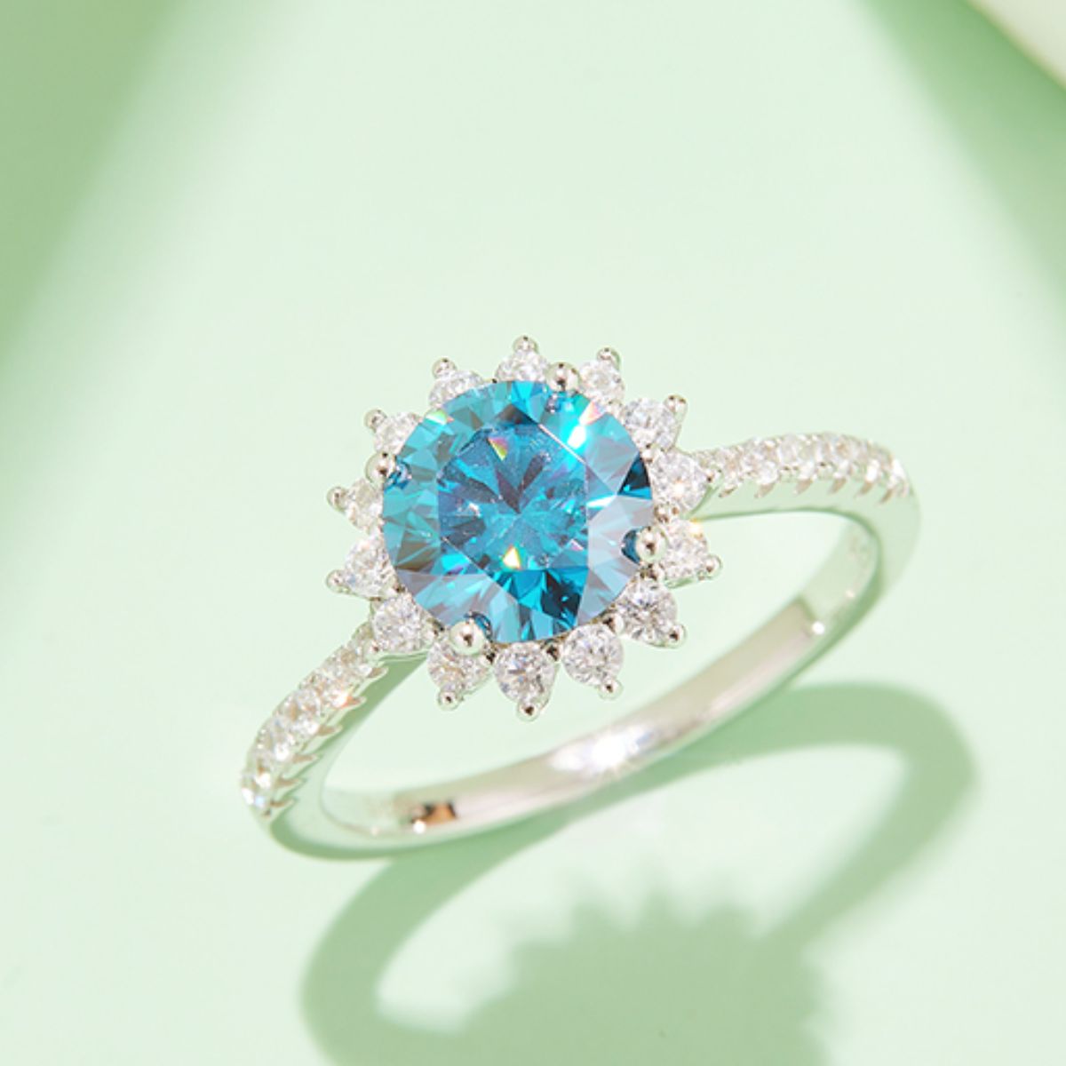 Blue 2 Carat Moissanite 925 Sterling Silver Ring