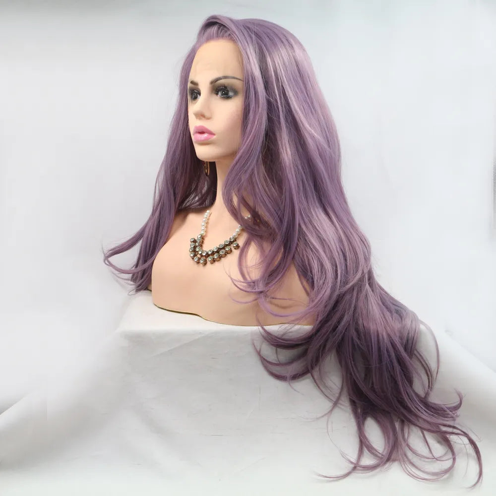 Purple Synthetic Long Wavy Wig 24"