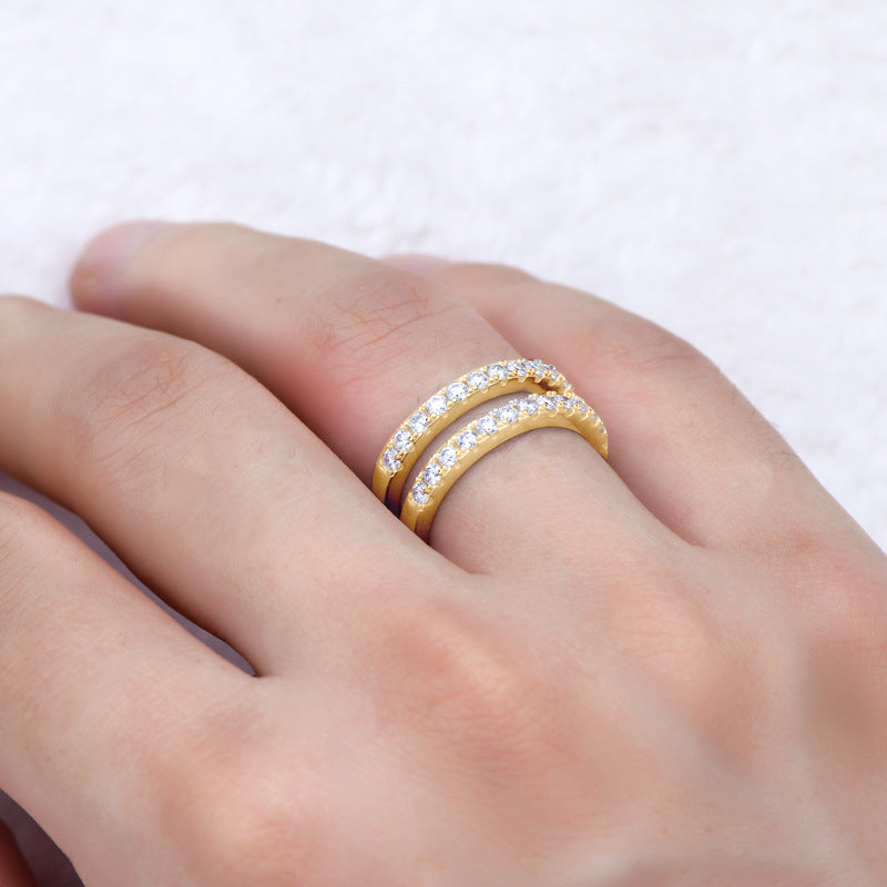 925 Sterling Silver Moissanite Double Layered Ring on finger