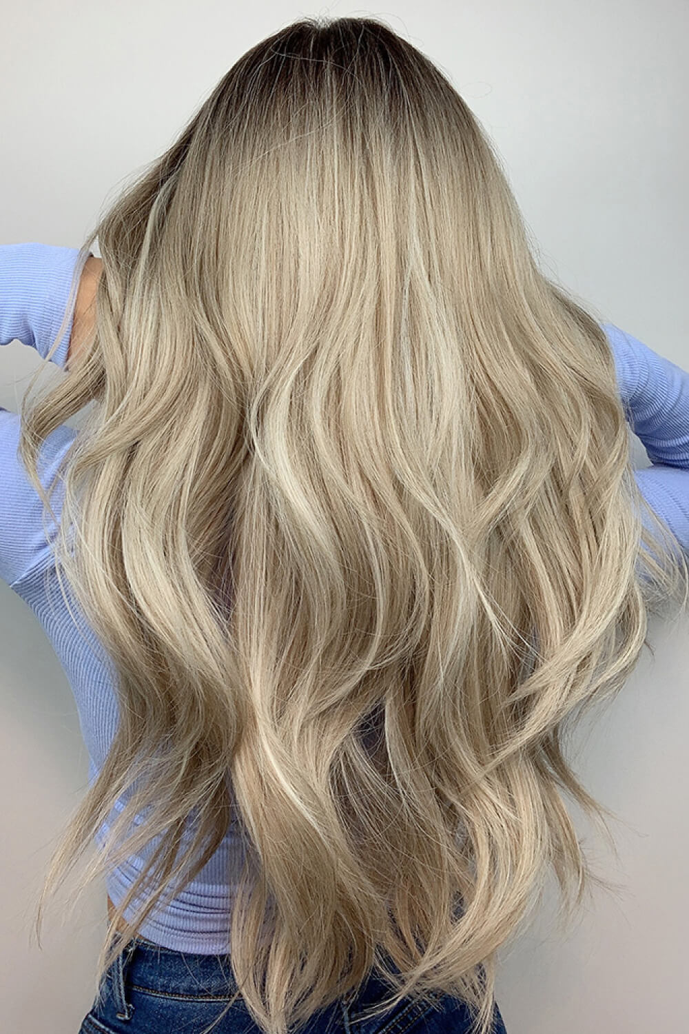 Ash Blonde Balayage Full Machine Long Wave Wigs 26''