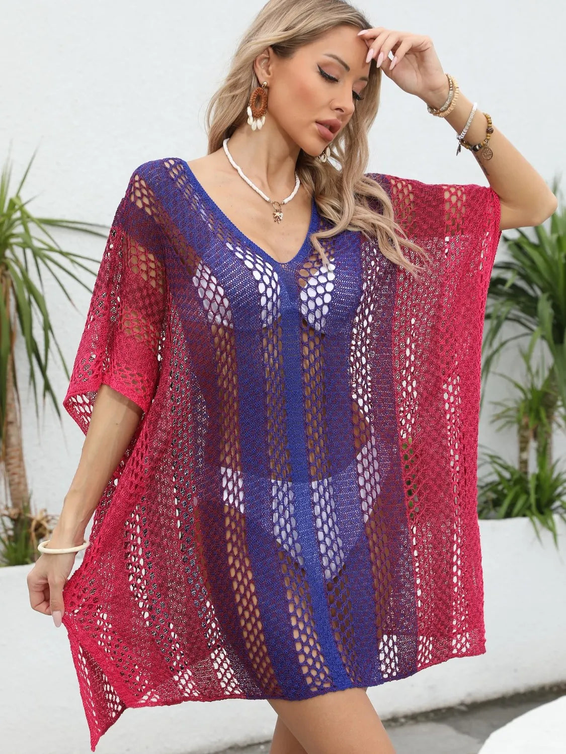 Electric Purple Rainbow Gradient Crochet Beach Cover Up