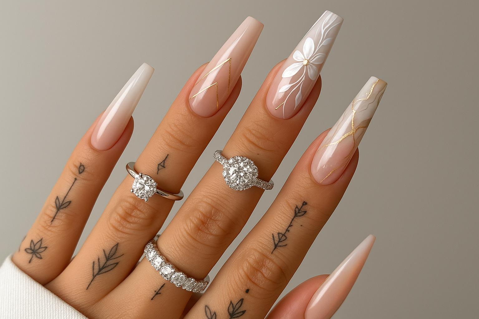 add longer nails with designs