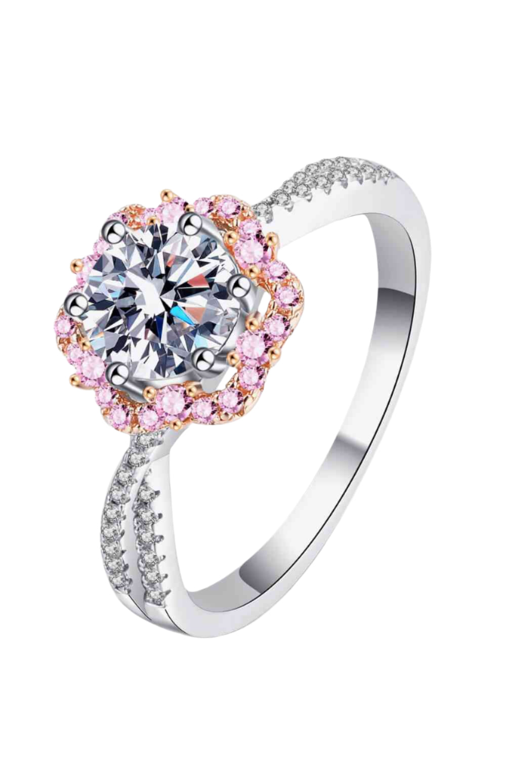 1 Carat Moissanite Flower-Shaped Crisscross Ring