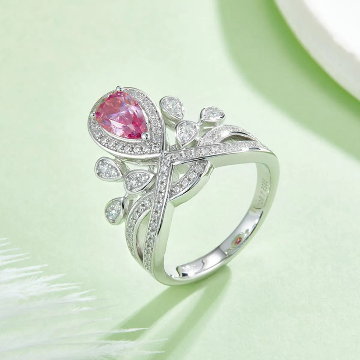 Pink 1 Carat Moissanite 925 Sterling Silver Ring