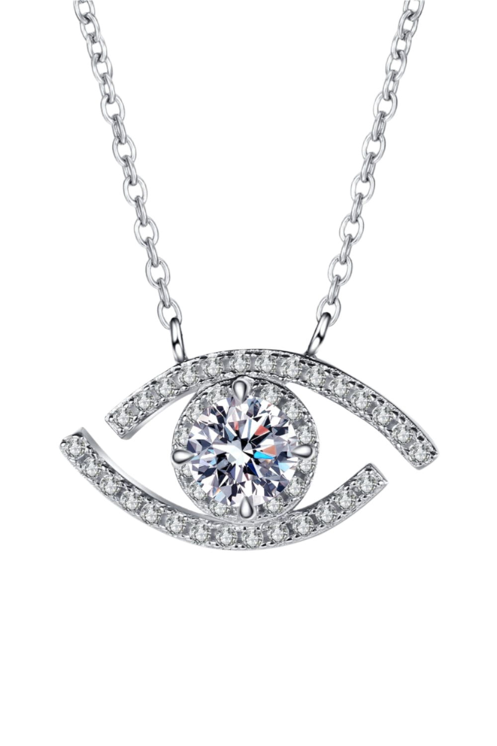 Moissanite Evil Eye Pendant Sterling Silver Necklace