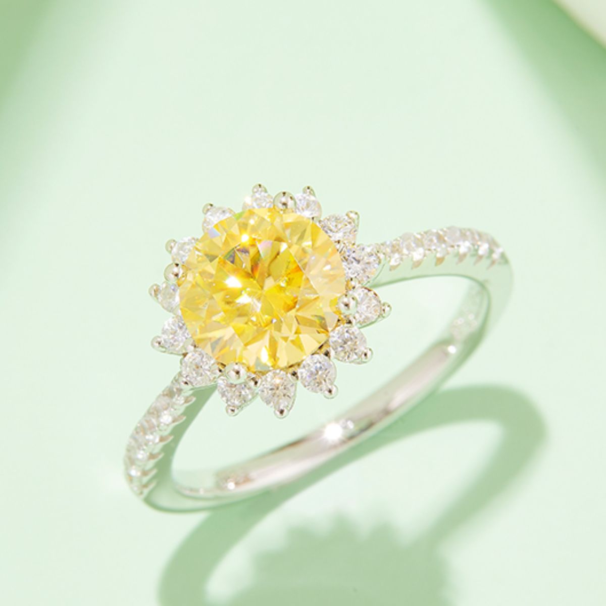 Yellow 2 Carat Moissanite 925 Sterling Silver Ring