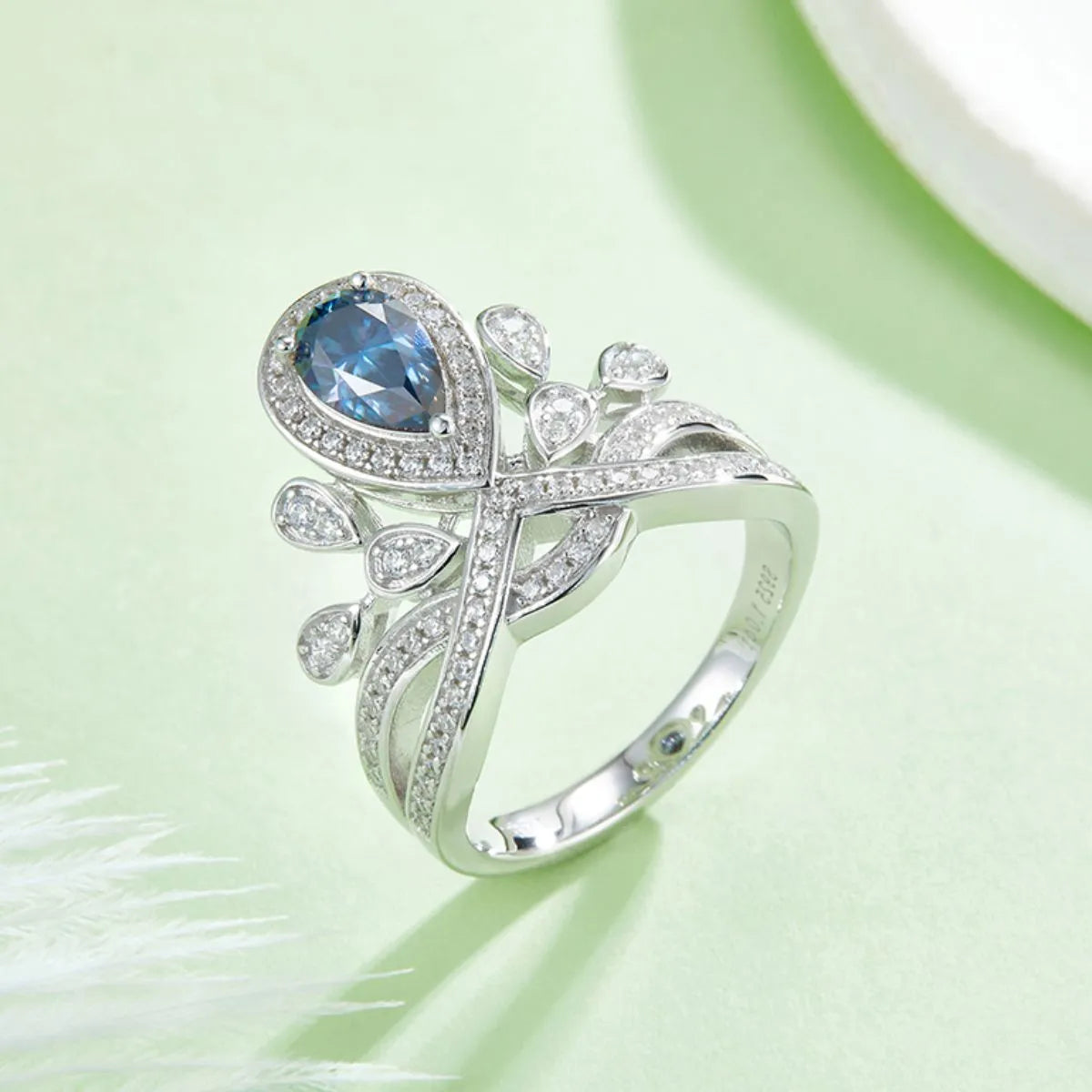 Blue 1 Carat Moissanite 925 Sterling Silver Ring