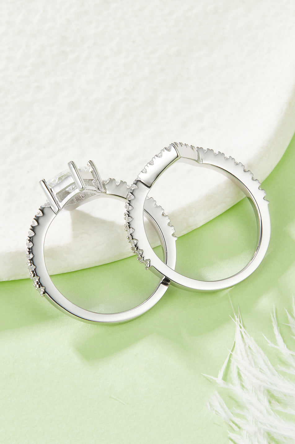 1 Carat Moissanite Sterling Silver Double Layered Ring on display
