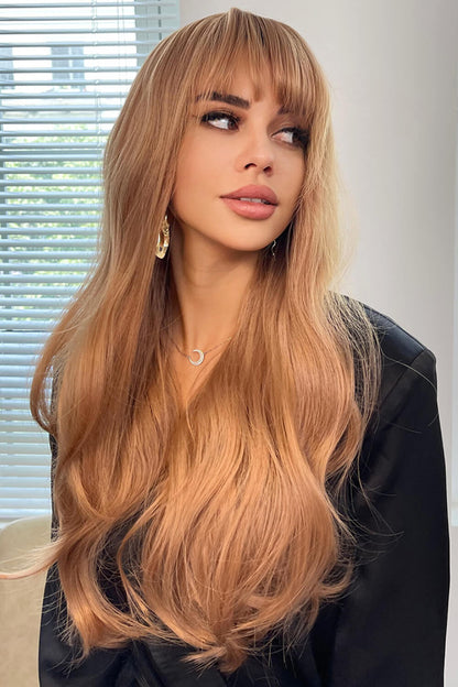 Strawberry Blonde Natural Wave Full Machine Synthetic Wigs 26"