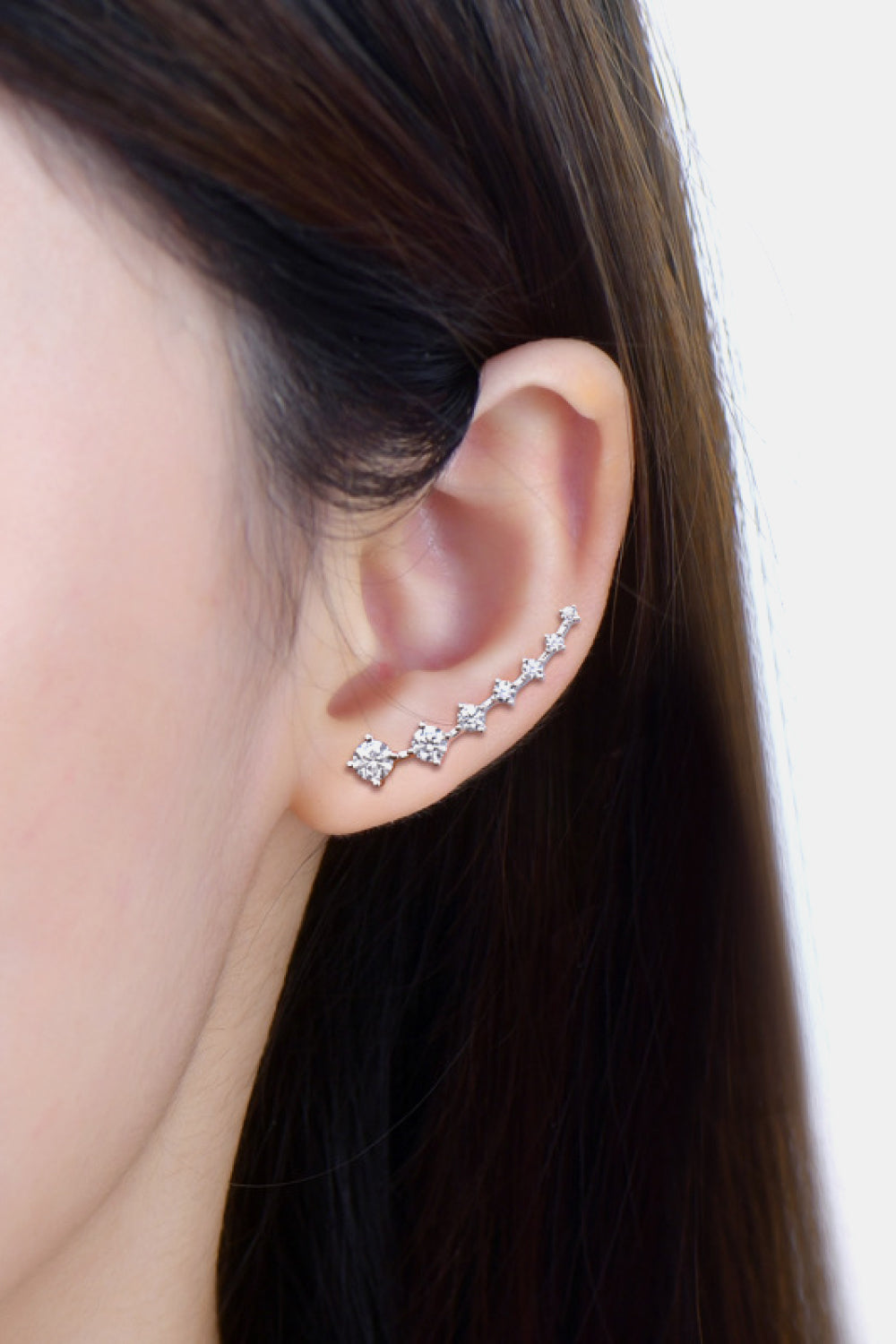 1.9 Carat Moissanite Sterling Silver Earrings silver on ear