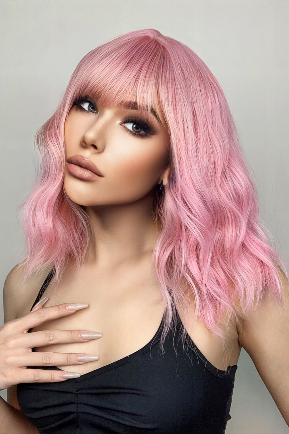Pink Bobo Wave Synthetic Wigs 12''