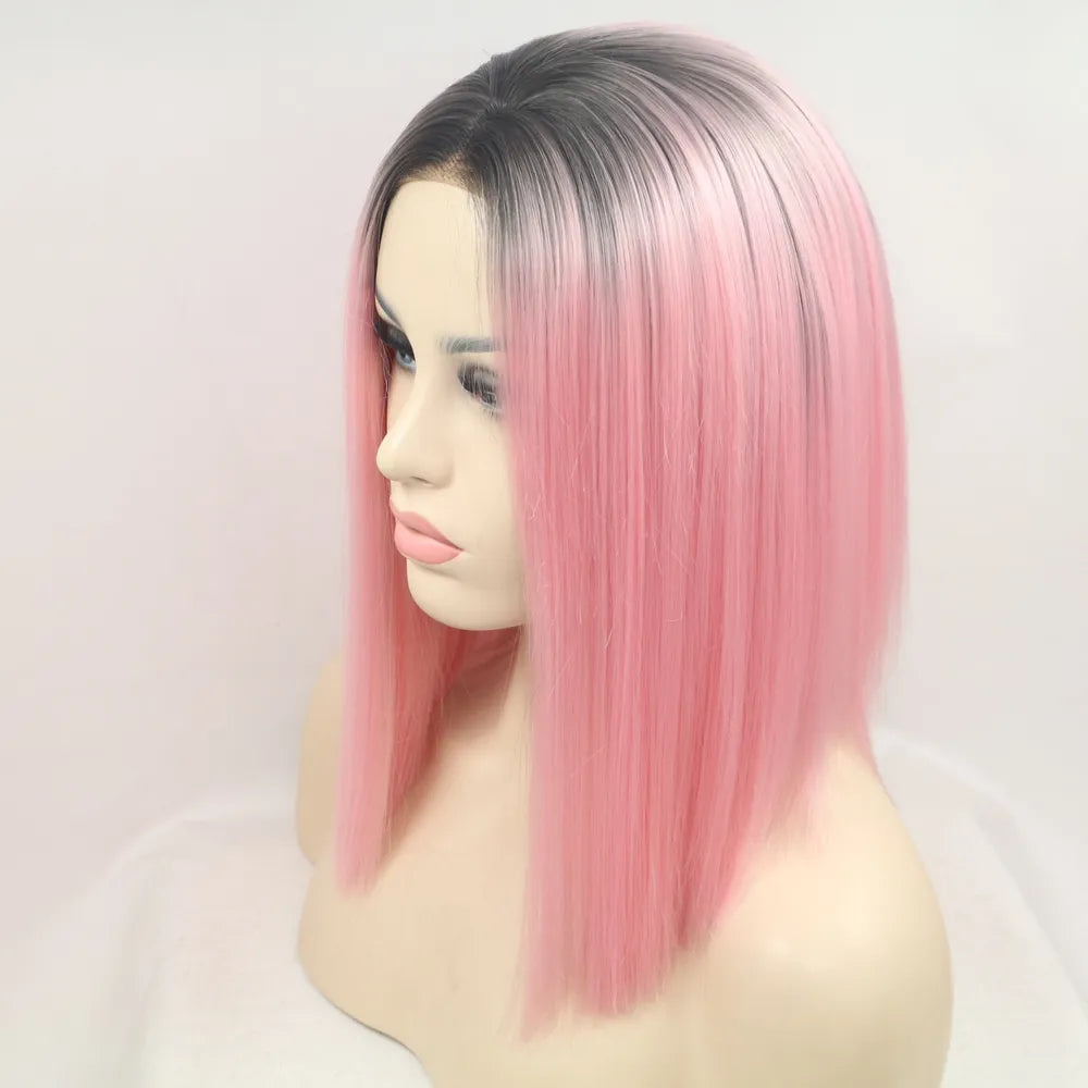 Pink Synthetic Mid-length Straight Wig 12"