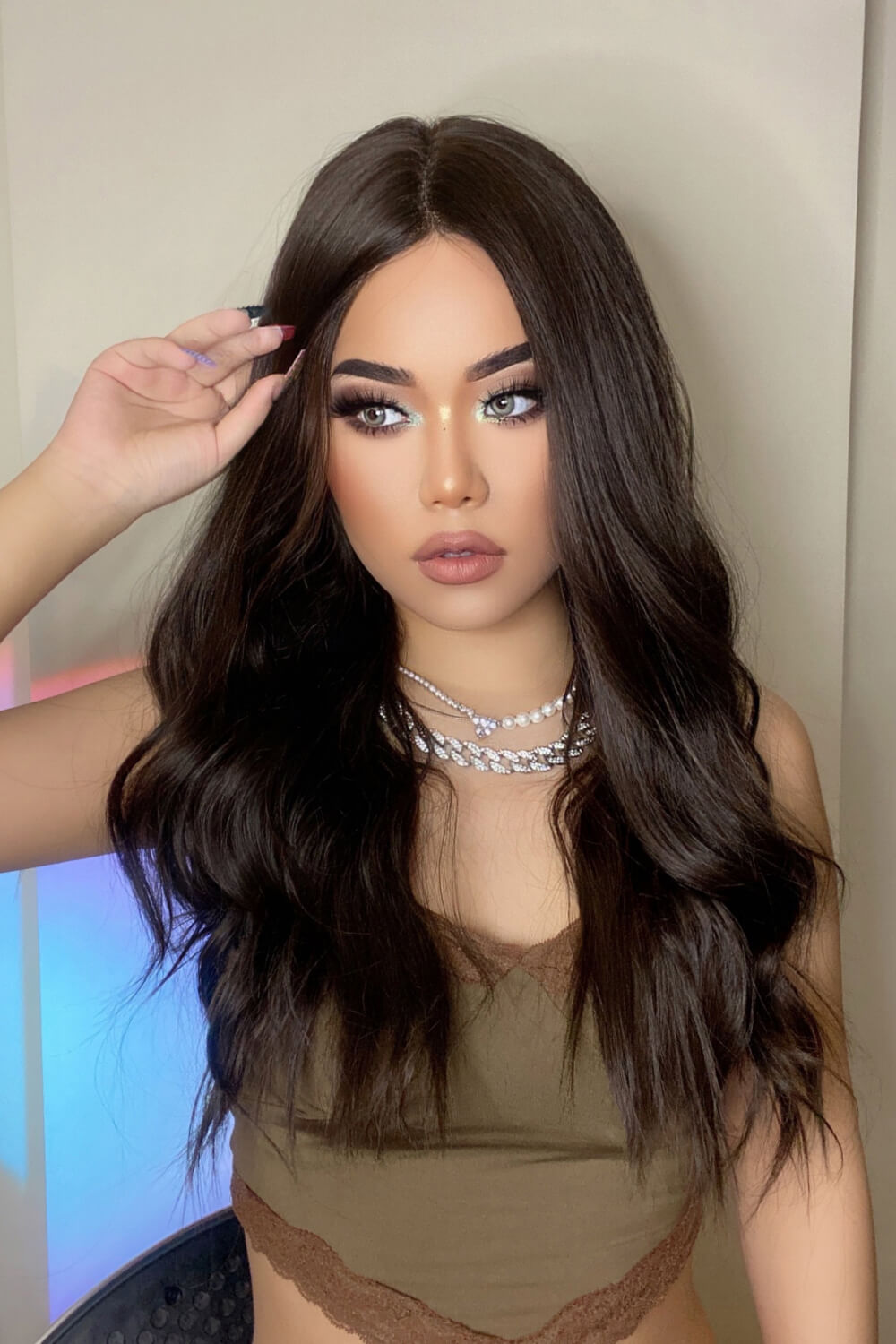 Dark Brown Long Wavy Wig 26"