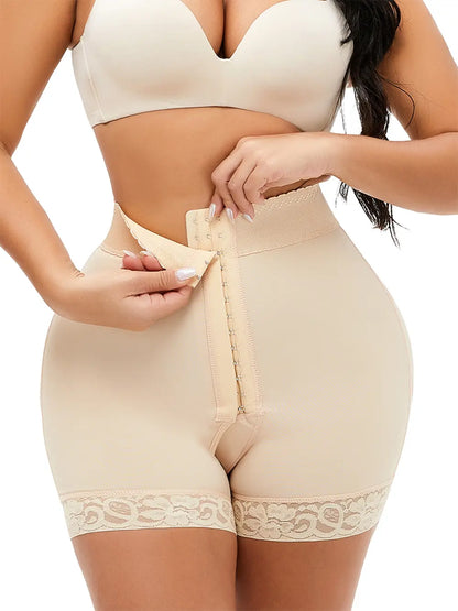 Tan Full Size Lace Detail Hook-and-Eye Shaping Shorts