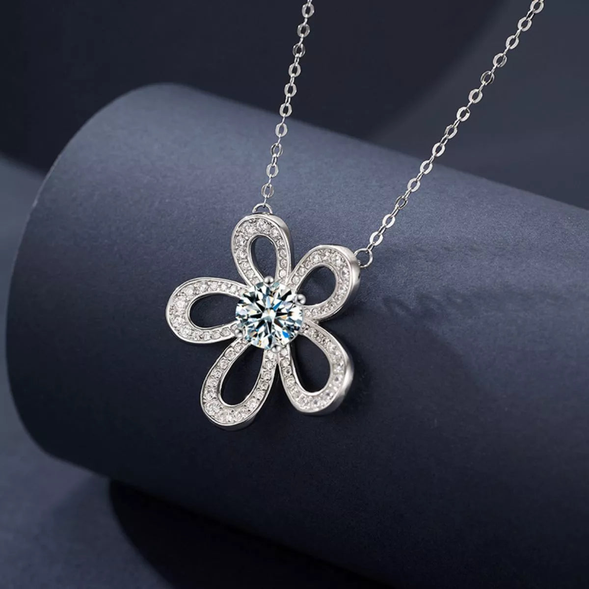 1 Carat Moissanite 925 Sterling Silver Flower Pendant Necklace