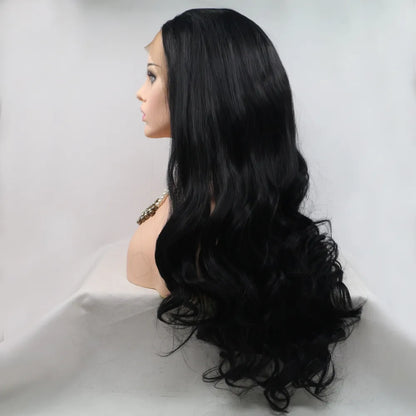 Lovely Long Black Synthetic Wavy Wig 24"