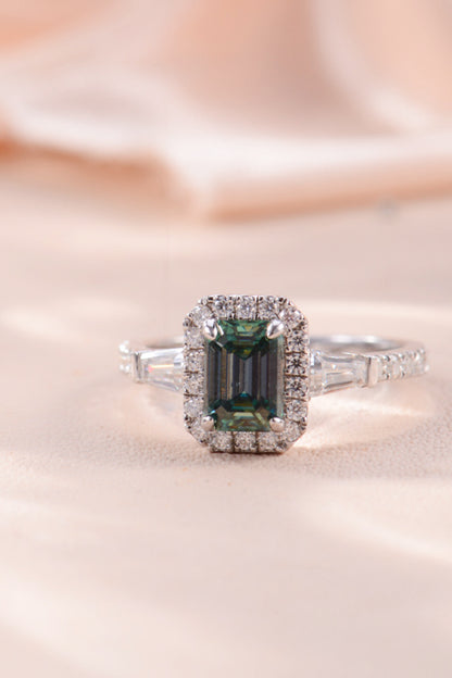 Green 1 Carat Moissanite 925 Sterling Silver Ring