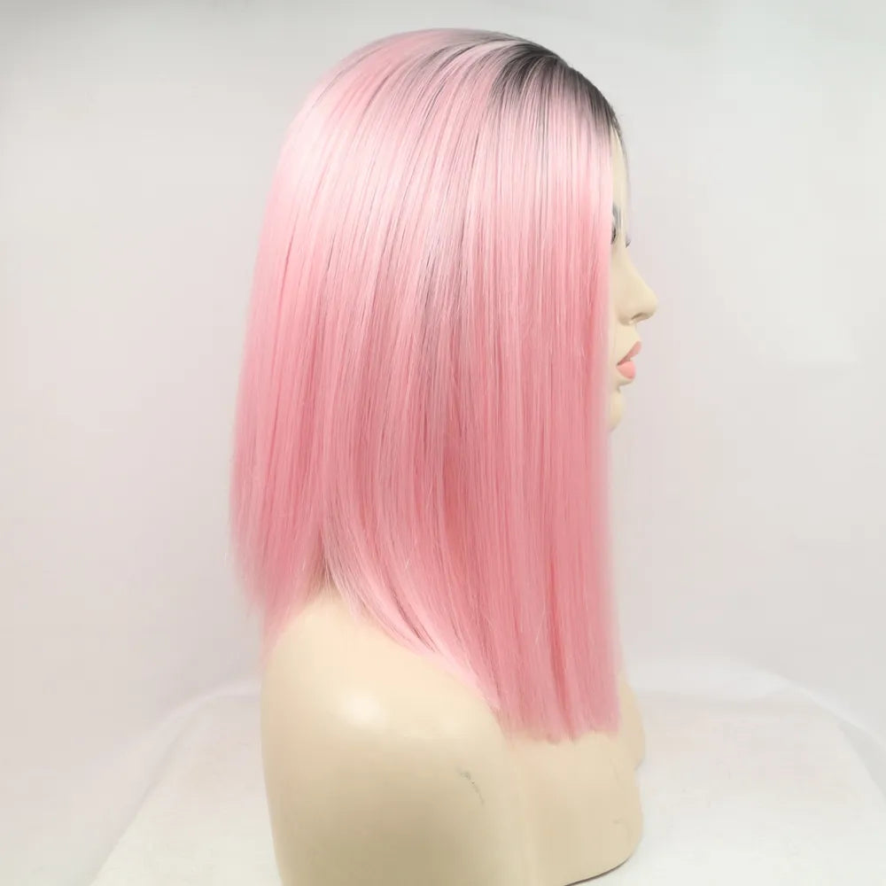 Pink Synthetic Mid-length Straight Wig 12"