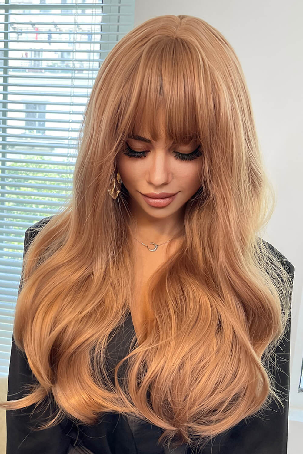 Strawberry Blonde Natural Wave Full Machine Synthetic Wigs 26"