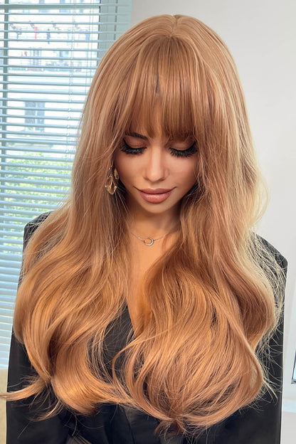 Strawberry Blonde Natural Wave Full Machine Synthetic Wigs 26"