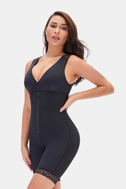 Black Full Size Lace Trim Shapewear with Zipper