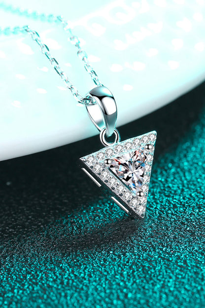 Sterling Silver Triangle Moissanite Pendant Necklace on display