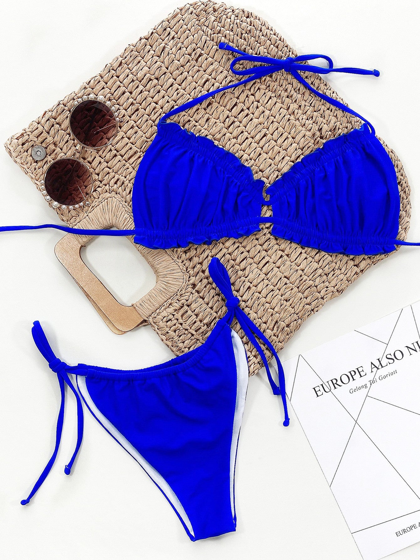 Blue Frill Trill Halter Neck Bikini Set