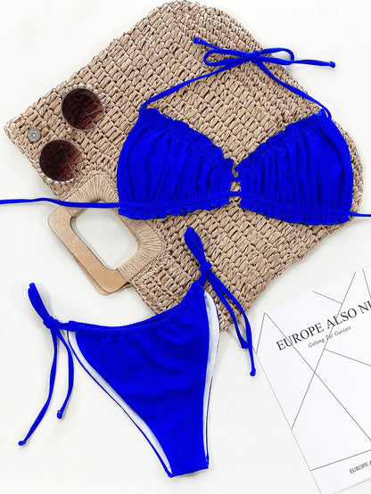 Blue Frill Trill Halter Neck Bikini Set