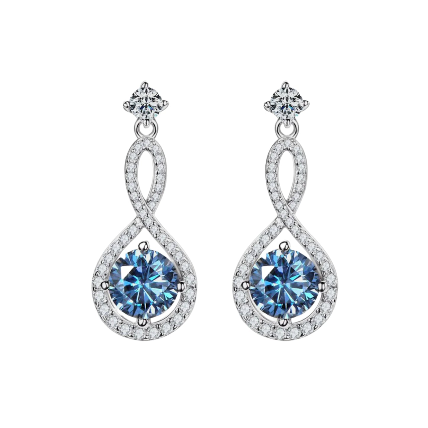 1 Carat Moissanite Sterling Silver Earrings royal blue