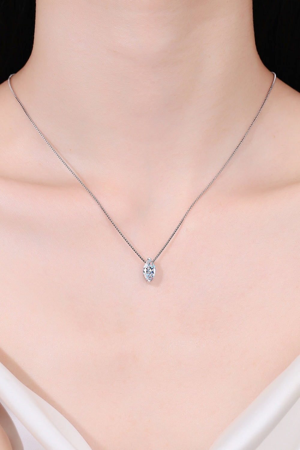 1 Carat Moissanite 925 Sterling Silver Necklace around neck