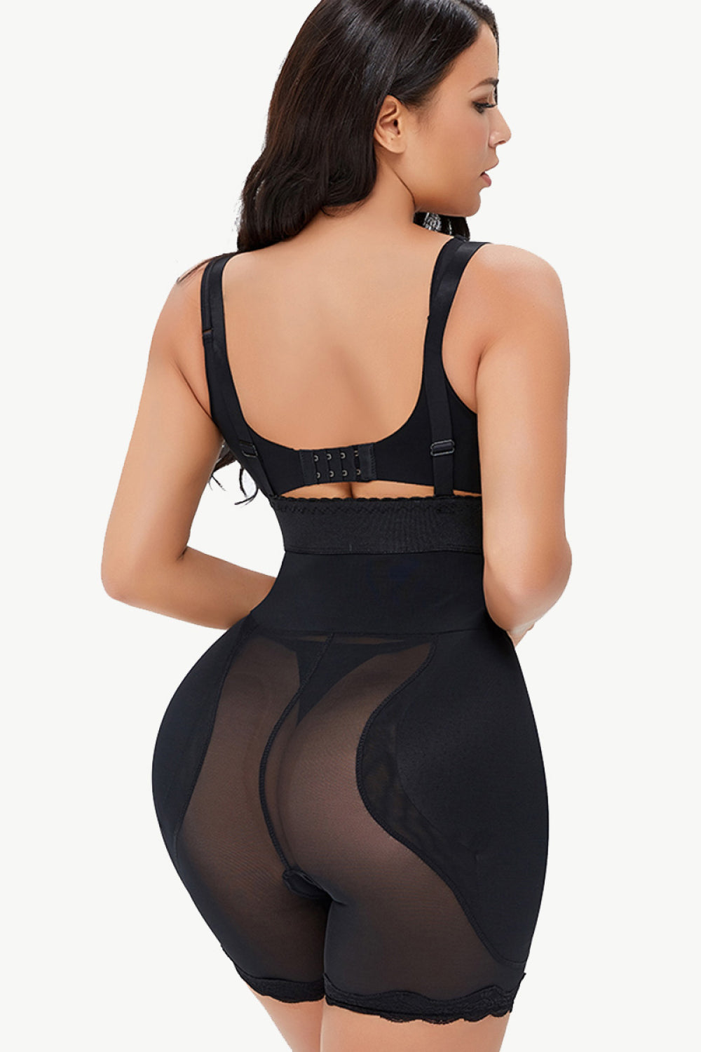 Black Full Size Spaghetti Strap Lace Trim Shaping Bodysuit